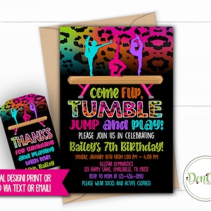 Gymnastics Birthday Invitation Leopard Print Tumbling Invitation Tumbling Cheer Party Wild Child Gymnastics Gym Party Gymnastics