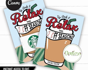 Baseball Coach Sip Back & Relax Coffee Gift Card Holder Printable End of Season Gift Card Holder Baseball Coach Gift Baseball Coach Giftcard