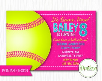 Softball Printable Invitation, Softball Invite, Softball Party (BB11)