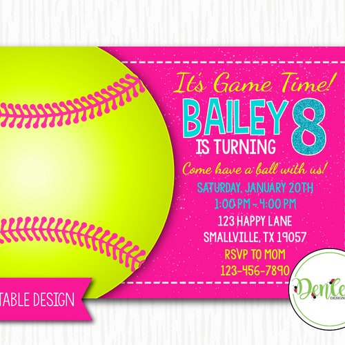 Softball Printable Invitation Softball Invite Softball Party - Etsy
