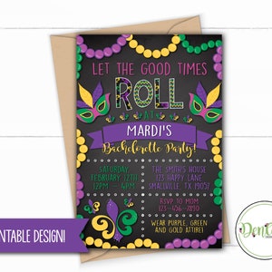 Mardi Gras Invitation, Bachelorette Party, Girls Trip, New Orleans Bachelorette, Mardi Gras Theme, Carnival Time, Mardi Gras Party (MA05)