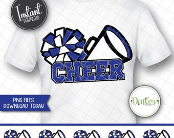 Instant Download Cheer PNG Designs Blue and Black Cheer Sublimation DTF Cheer Pom Pom Megaphone Cheer Shirt Cheer Mom Cheer Dad Game Day