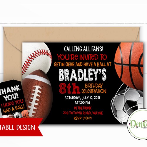 Sports Printable Invitation Sports Party Sports Theme - Etsy