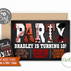 FREE Tags, Sports Printable Invitation, Corjl, Hockey Invitation, Football Invite, All Star, Sports, Soccer, Basketball, Football (SP20)