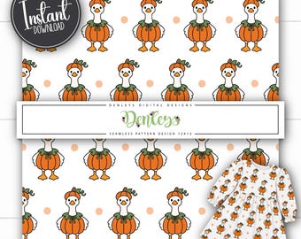 INSTANT DOWNLOAD: Pumpkin Goose Seamless Pattern Fall Goose Digital Paper 12x12 300 DPI Pumpkin Goose Seamless Pattern Halloween Goose