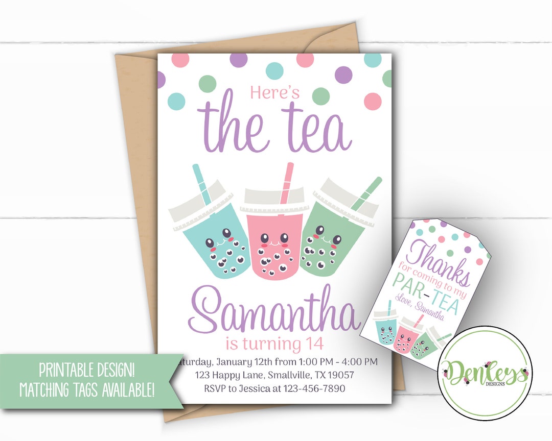 Boba Tea Invitation Boba Tea Party Partea Here's the Etsy