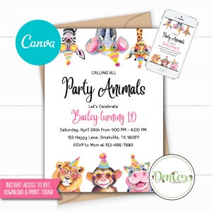 Party Tiere Einladung Bearbeitbare Rosa Dschungel Tiere Einladung Safari Tiere Party Einladung Rosa Tiere Einladung Sofort Download