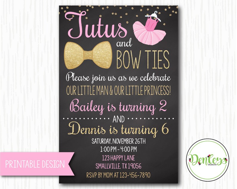 Tutus and Bow Ties Invitation Tutu and Bow Tie Party Theme Etsy
