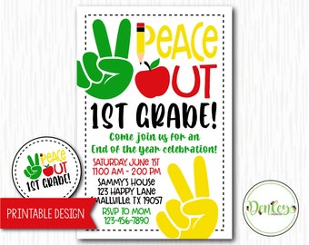 ANY GRADE: Peace Out, End of the School Year Celebration Invitation, End of 1st Grade, End of Year, School Party, Summer Time Party (PE01)