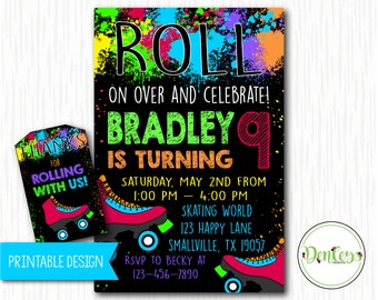 Roller Skating Invitation, Skating Party, Neon Skate, Glow Skate Party, Printable, Glow Skate, Roller Skate Invite, Skating Theme  (SK09)