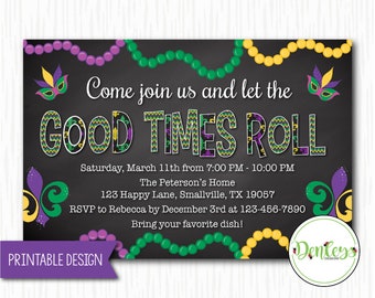 Mardi Gras Invitation, Mardi Gras Theme, Carnival Time, Mardi Gras Party, Good Times Roll (MA04)