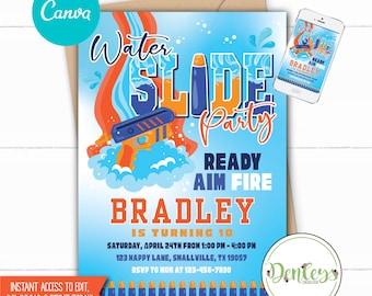 Nerf Water Slide Party Water Slide Invitation Nerf Party Pool Party Instant Download Water Slide Invitation Nerf Water Slide Invite