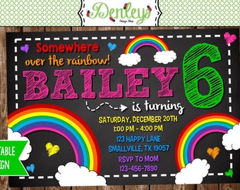 Rainbow Birthday Invitation, Rainbow Party (RA01)