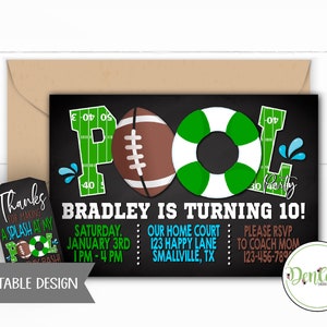 Football Pool Party Invitation, Sports Party, Football Swimming Invitation, Football Theme, Swimming Invitation, Sports Pool Invite (PO24)