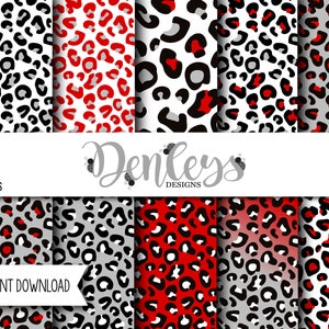 INSTANT DOWNLOAD: Bulldogs Leopard Print, Red, Black, Digital Paper, 12x12 Scrapbook Paper, Gators, 300 DPI, College Leopard Print (DP20)