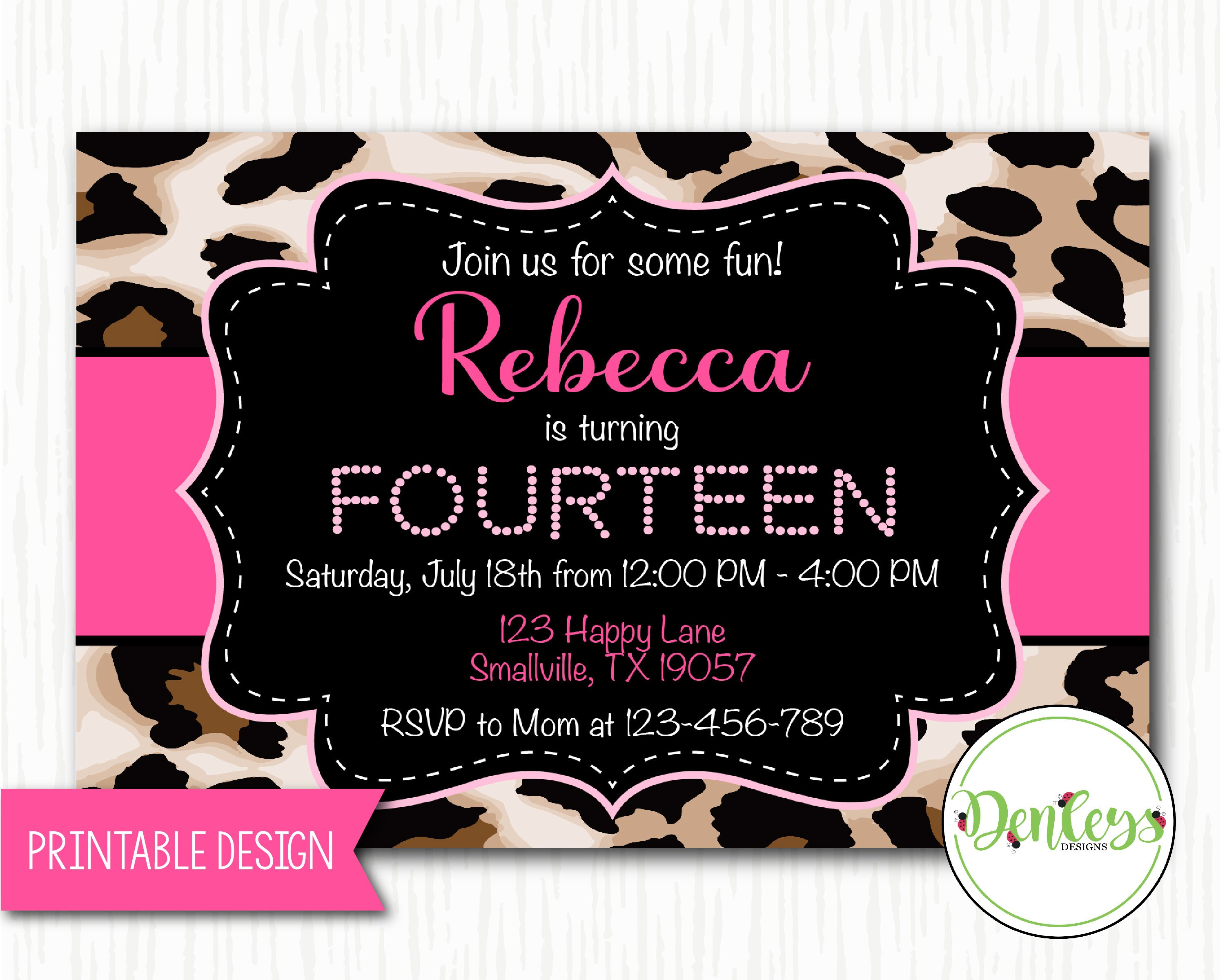 LP02 Leopard Print Invitation Teenage Adult Invitation Leopard Invite Animal Print Invitation Sweet 16 Invitation Cheetah Invitation
