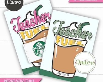 Teacher Fuel Coffee Gift Card Holder Printable Teacher Appreciation Gift Card Holder Teacher Gift Canva Instant Download Teacher Fuel