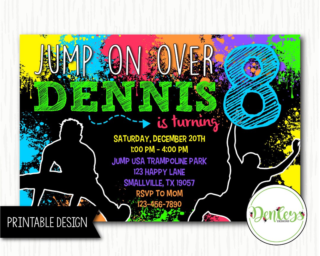 Jump Printable Invitation, Bounce Party, Trampoline Party, Jump Invite ...