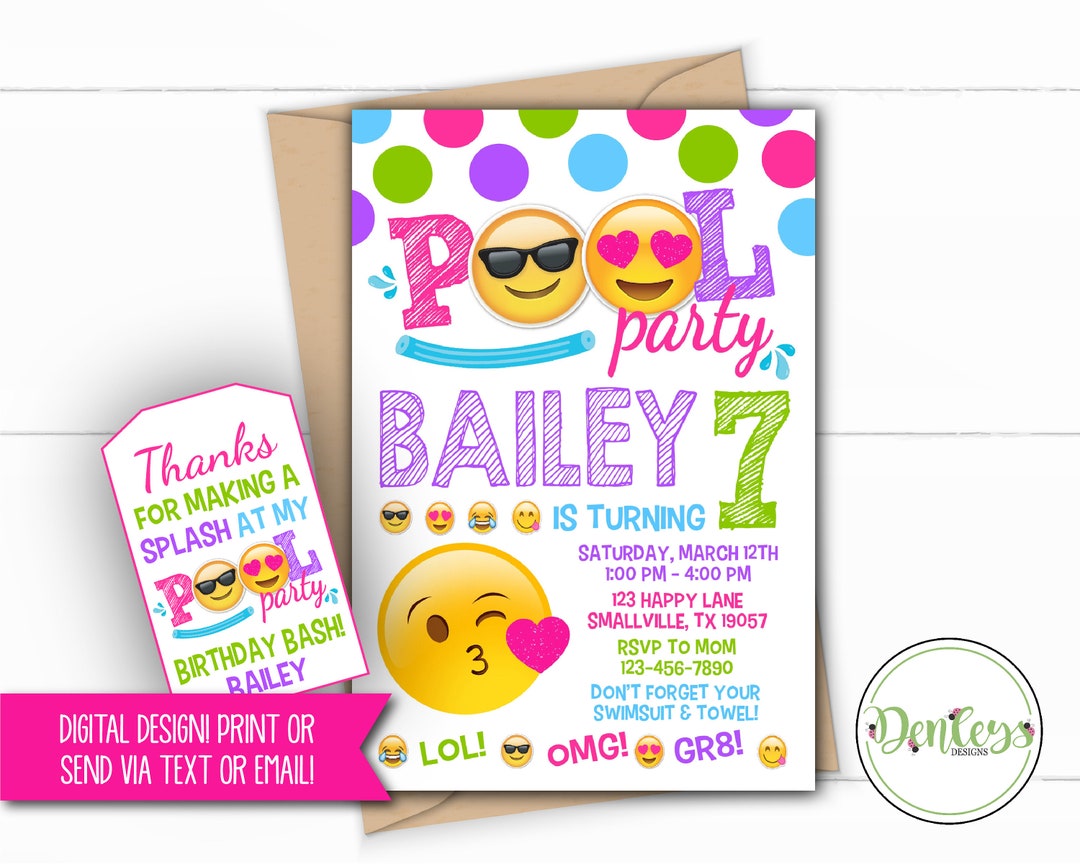 Emoji Pool Party Invitation Pool Party Invitation Emoji - Etsy