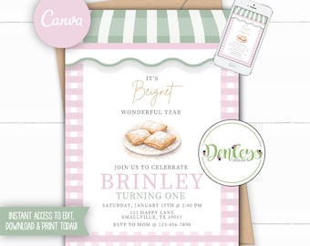 It’s Beignet Wonderful Year Birthday Party Invitation Beignet First Birthday New Orleans Theme Editable Canva Invitation 1st Birthday