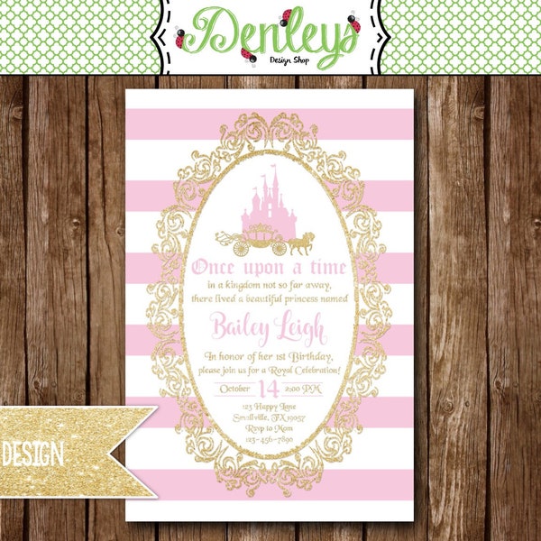 Princess Invitation, Royal Invitation, Cinderella Theme Birthday Invitation, Princess Party (CN03)