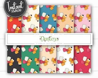 INSTANT DOWNLOAD Seamless 12x12 Digital Papers Back to School Seamless Paper Cute School Seamless Designs School Seamless Design for Fabric