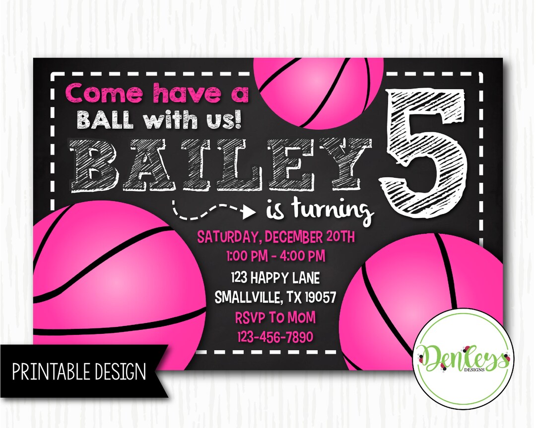Basketball Printable Invitation Pink Basketball Invitations - Etsy