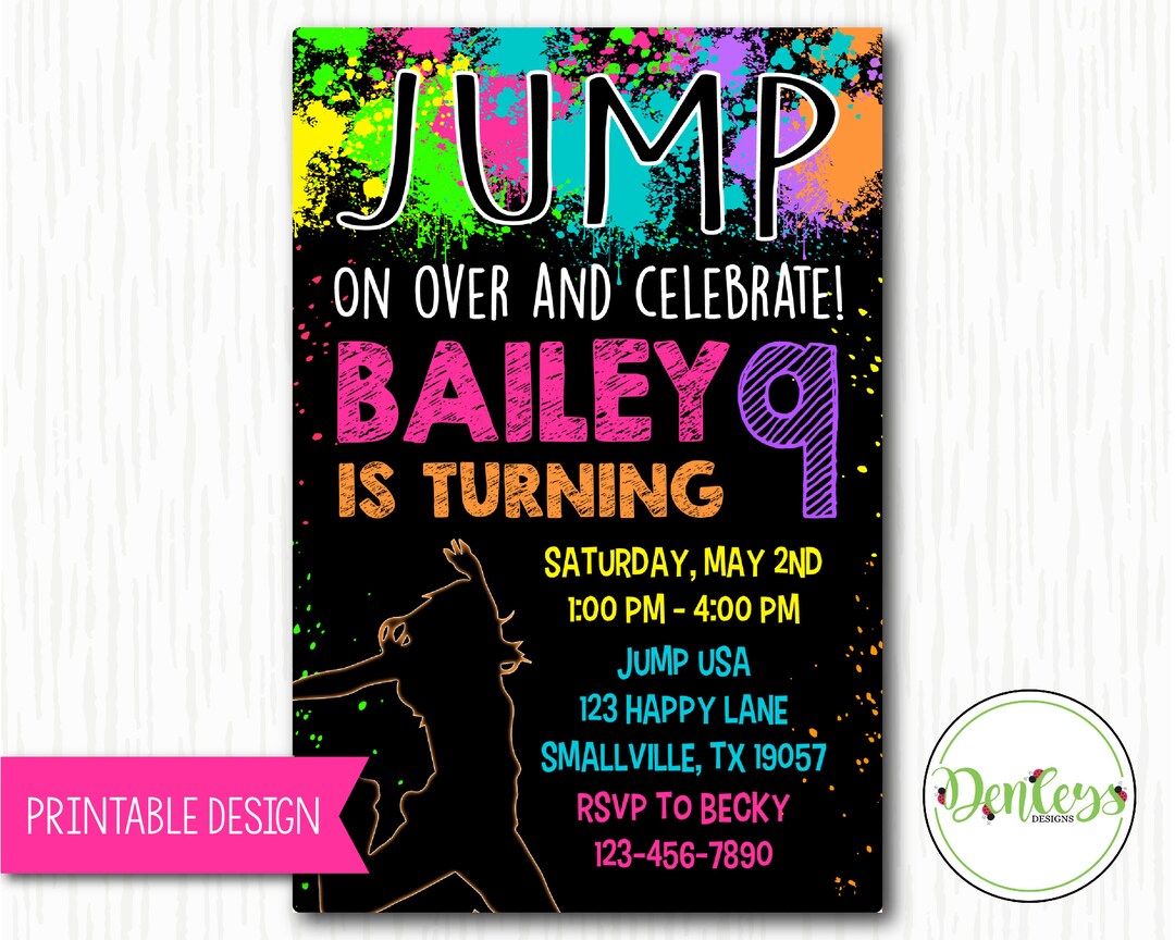 Jump Printable Invitation, Trampoline Invitation, Trampoline Park Party, Bounce Invitation ...