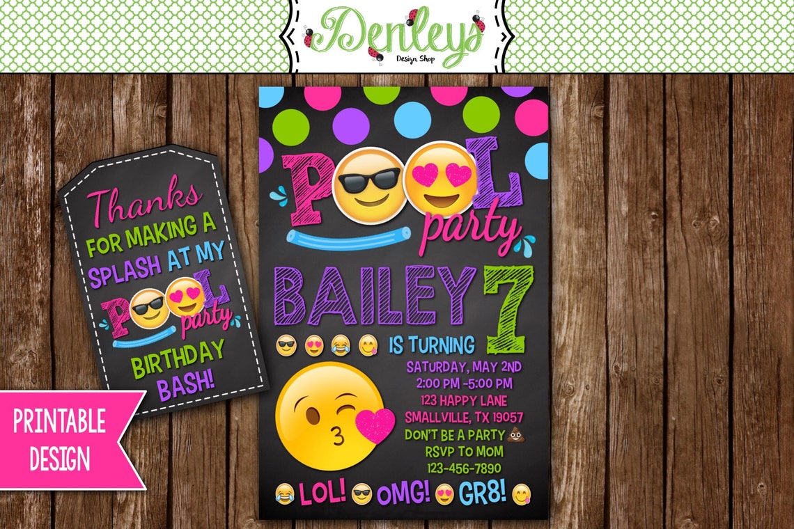Emoji Pool Party Invitation Pool Party Invitation Emoji - Etsy