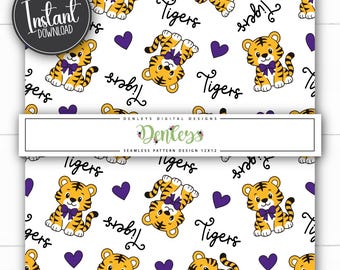 INSTANT DOWNLOAD: Tigers Seamless Pattern Tigers Digital Paper 12x12 300 DPI Tigers Seamless Digital Design Pattern Seamless Geaux Tigers