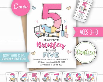 Make Up Birthday Invitation Ages 3-10 Included Make Up Party Makeup Theme Spa Makeup Invitation Glam Invite Tween Makeup Party Invitation