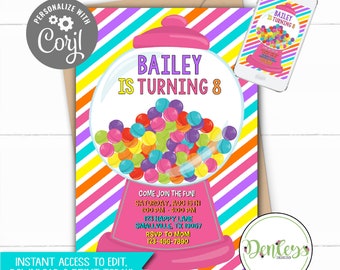 Gumball Machine Party Invitation Pink Gumball Machine Invitation Gumball Theme Sweet Shoppe Candy Invitation Candy Party Invitation Gum