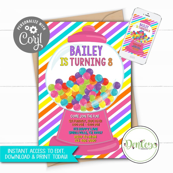 Gumball Machine Party Invitation Pink Gumball Machine Invitation Gumball Theme Sweet Shoppe Candy Invitation Candy Party Invitation Gum