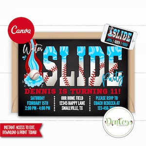Baseball Water Slide Birthday Invitation Canva Baseball Swimming Invitation Splash Party Sports Baseball Waterslide Invite Sports Waterslide