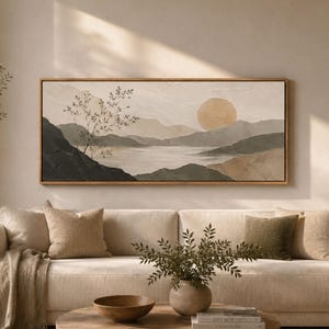 Oversized Horizontal Japandi Wall Art Canvas Print, Beige Abstract Wabi Sabi Paining, Minimalist Modern Living Room Decor, Japanese Wall Art