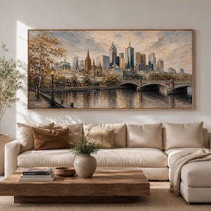 Lienzo decorativo de Melbourne, obra de arte del horizonte de la ciudad de Melbourne, pintura del puente del río Yarra, decoración de pared horizontal grande enmarcada para sala de estar.