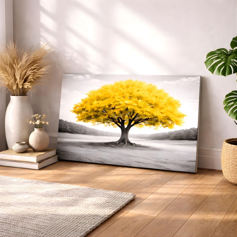 Minimalist Canvas Wall Art, Red Tree of Life Artwork, Large Horizontal ...