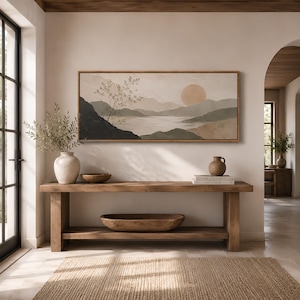 Oversized Horizontal Japandi Wall Art Canvas Print, Beige Abstract Wabi Sabi Paining, Minimalist Modern Living Room Decor, Japanese Wall Art image 3
