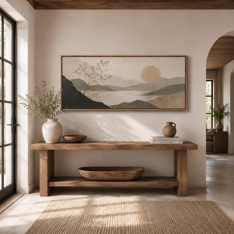 Oversized Horizontal Japandi Wall Art Canvas Print, Beige Abstract Wabi Sabi Paining, Minimalist Modern Living Room Decor, Japanese Wall Art image 3