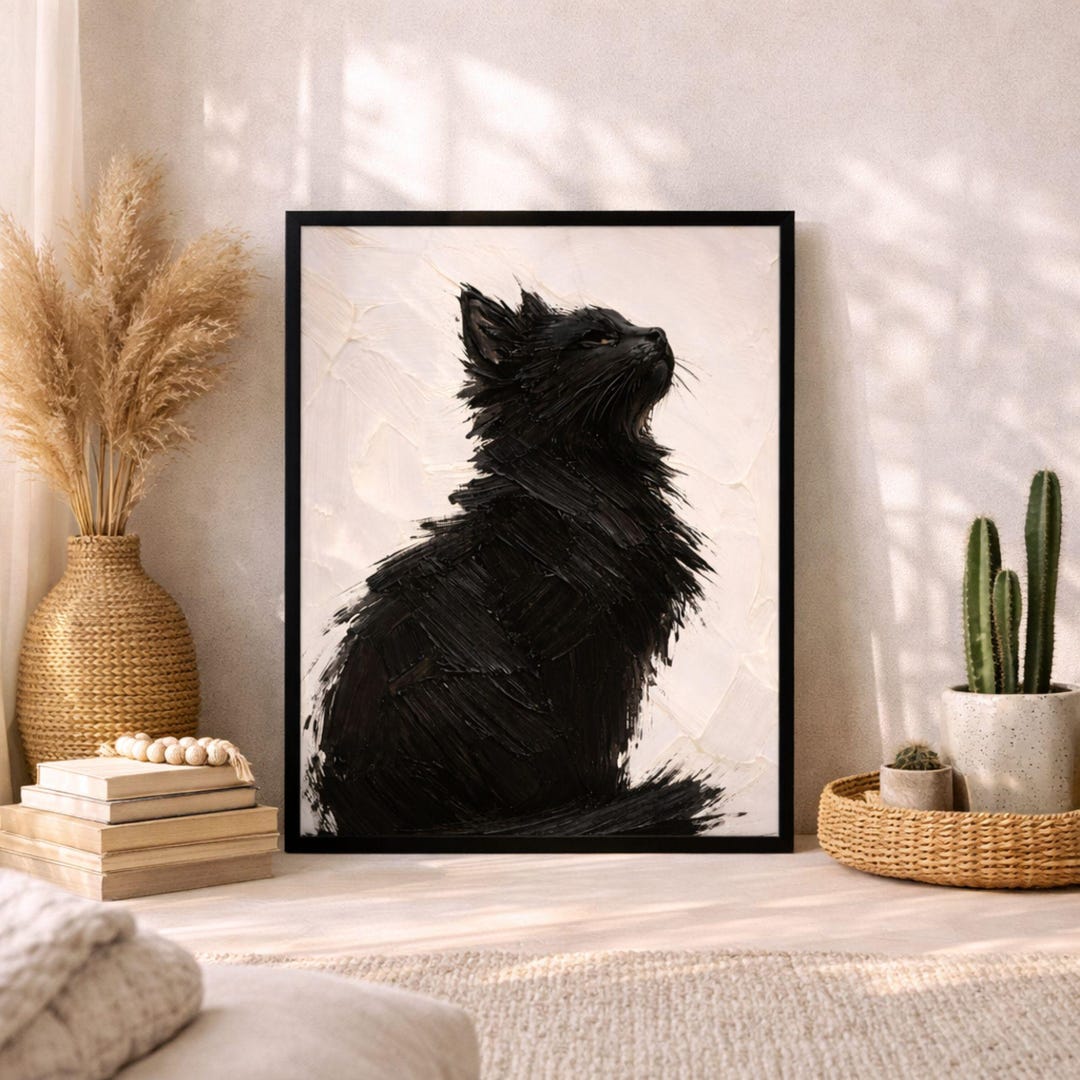 Abstract Black Cat Poster Print | Minimalist Cat Wall Art | Modern ...