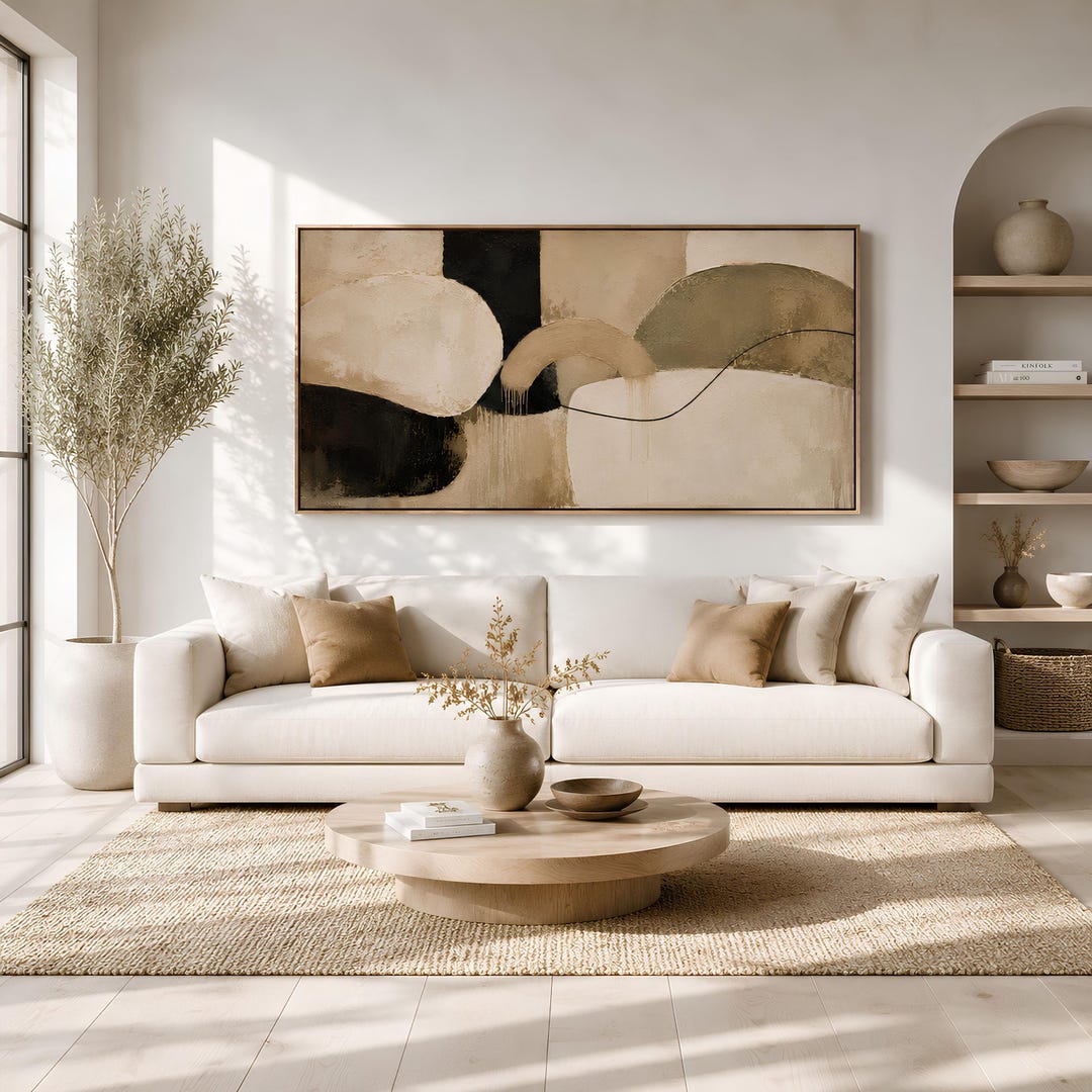 Wabi Sabi Abstract Wall Art, Large Framed Horizontal Canvas Print ...