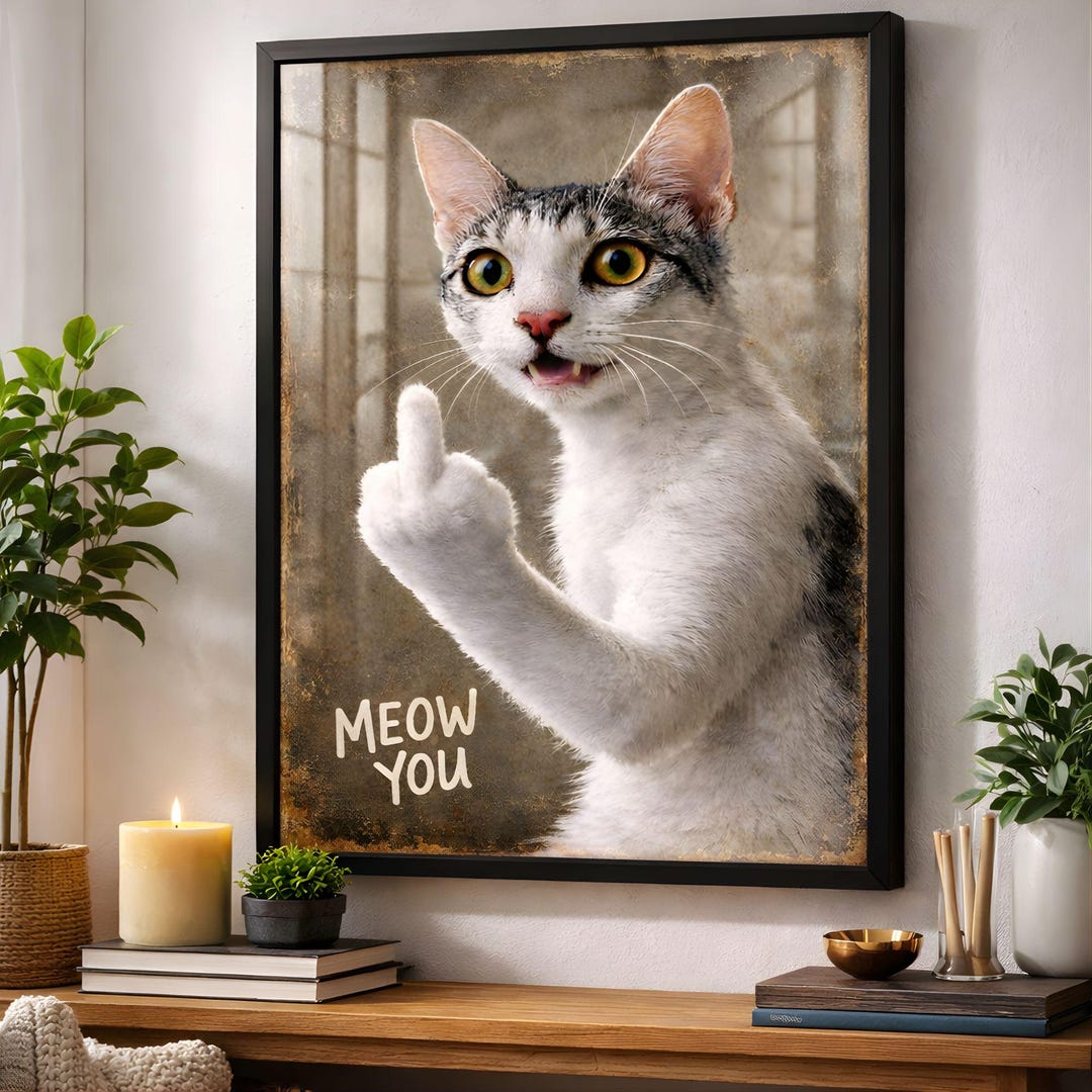 Funny Cat Wall Art | Vintage Poster Print | Middle Finger Cat - Etsy