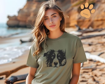 Australian Shepherd Peeking Comfort Colors Tee, Minimalist Dog Graphic