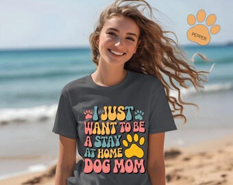 Retro Dog Mom Shirt, Stay at Home Dog Lover Tee, Paw Print Graphic Top