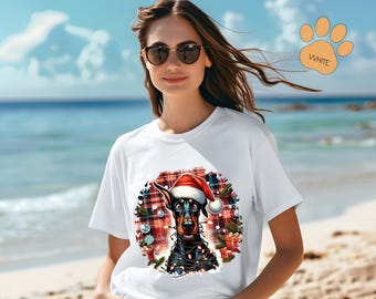Christmas Doberman Comfort Colors T-Shirt, Dog Lover Holiday Tee