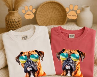 Boxer Hund Sonnenbrillen T-Shirt, Comfort Farben T-Shirt, Hundeliebhaber Geschenk