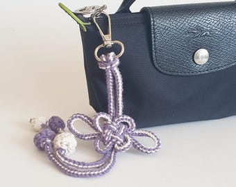 Handmade Korean Knot Bag Charm, Purple Textile Folk Accessory, Soft Textile Adornment