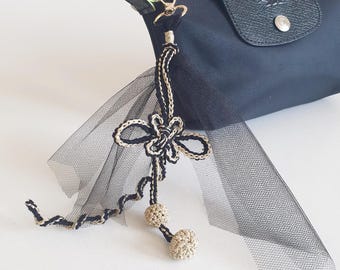 Black Swan Korean Knot Bag Charm, Tulle Bow, Coquette Balletcore Accessory