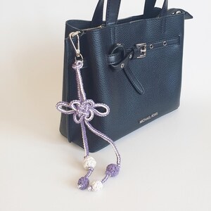 Cottagecore style lavender bag charm with handmade knotwork