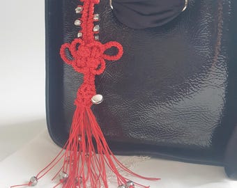 Red Norigae Charm, Korean Knot Tassel, Lucky Bag Pendant, Belt Accessory, Bell Ornament